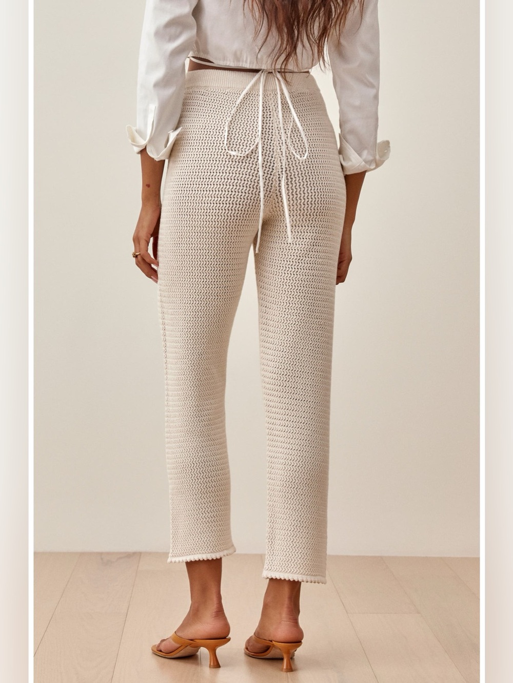Reformation Cream Rosso Open Knit Organic Cotton Pants size Small - Picture 3 of 9